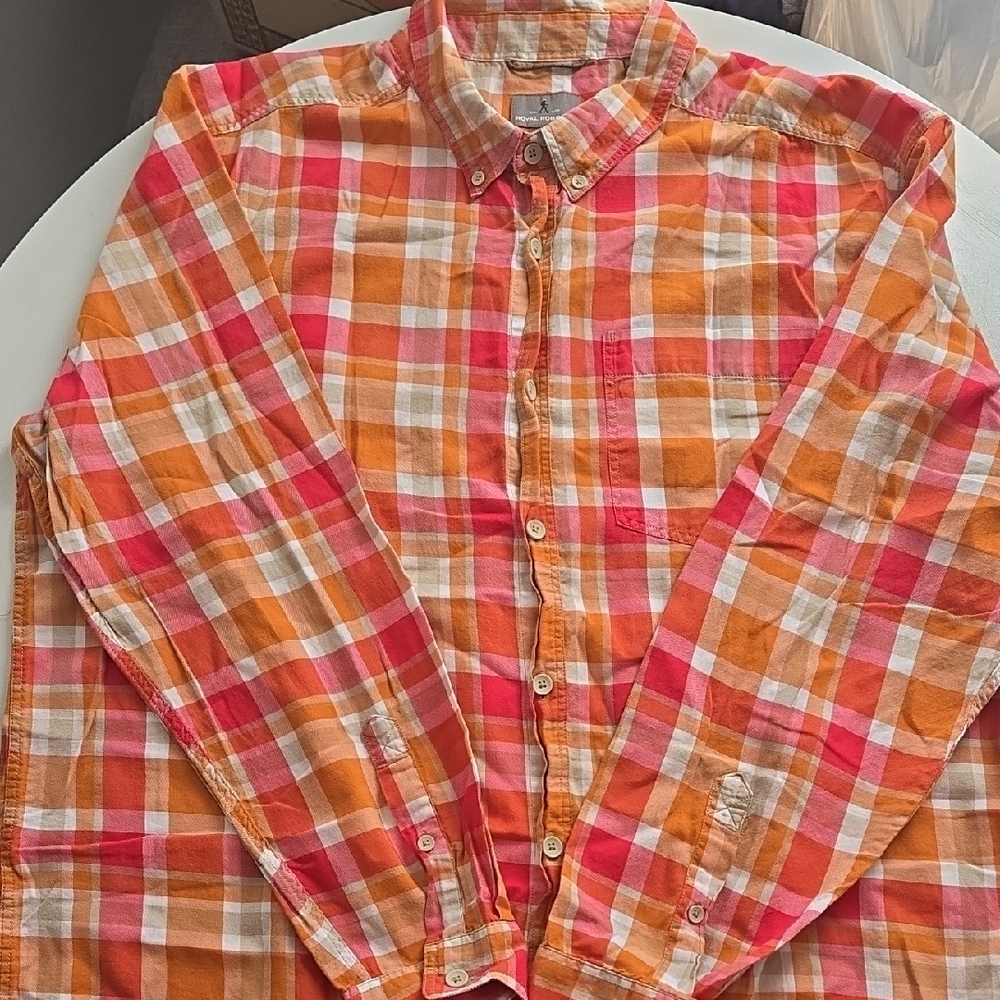 Royal Robbins Orange and Pink Plaid Shirt